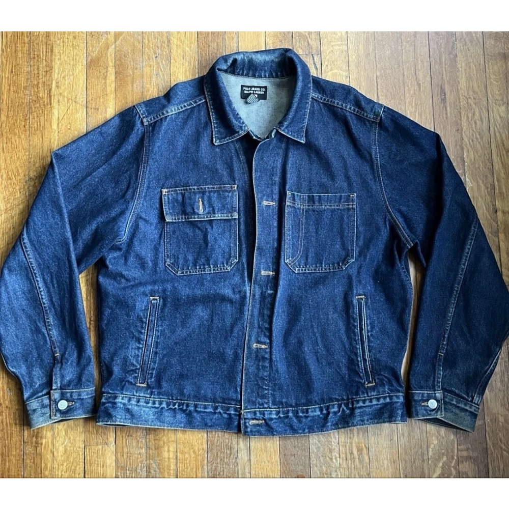 Vintage Polo Jeans Co Ralph Lauren Dark Denim Type Jeans Jacket Size XL